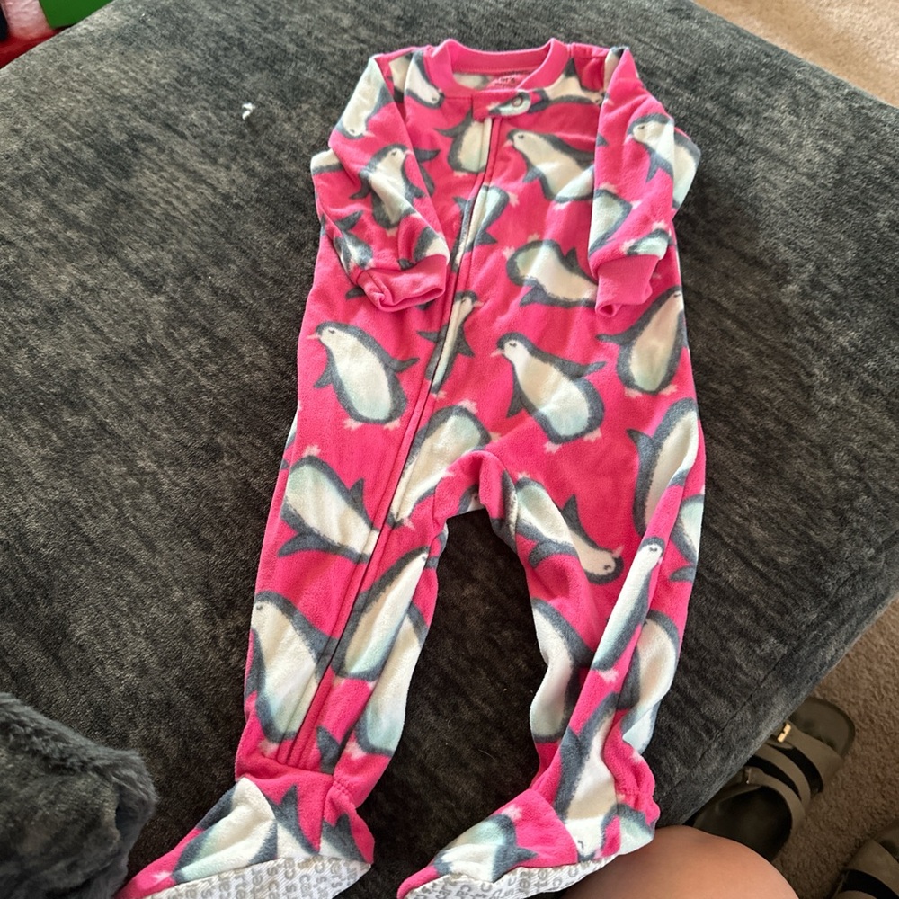 Carter's Pink and White Footies One Piece with Feather Print